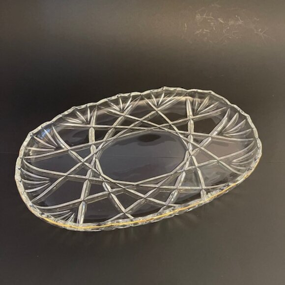 Mikasa Hampshire Gold Oval Crystal Platter 15" Gold-Rimmed Serving Platter - Picture 5 of 6